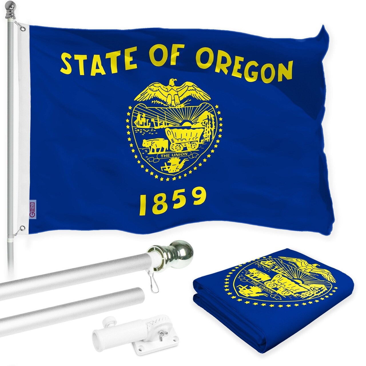 G128 Combo Pack: 6 Ft Tangle Free Spinning Flagpole (Silver) & Oregon Double Sided Flag 3x5 Ft Printed 150D Polyester, Brass Grommets (Flag Included) Aluminum Flag Pole